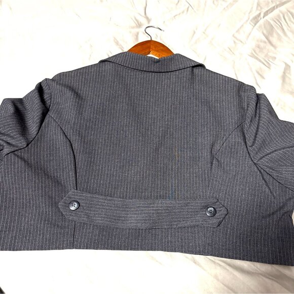 Y2K Charcoal Gray Pinstripe Cropped Blazer Jacket XL By MKM Designs - Picture 4 of 4
